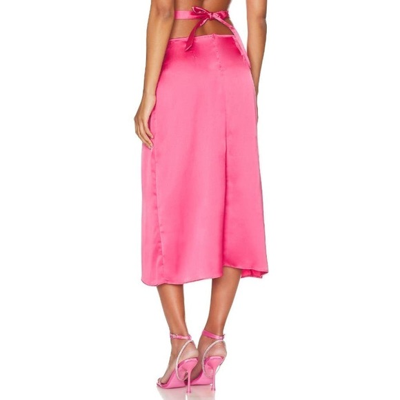 Revolve WeWoreWhat Women's Cut Out Midi Skirt Satin Charmeuse Hot Pink Sz M NWT - Picture 4 of 9